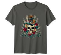 Blessed Skull with Snake and Crown Tattoos Mens T-Shirt Womens Graphic Tee Unisex Top 2XL Light Graphite