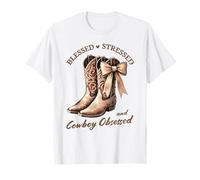 Blessed Stressed and Cowboy Obsessed Western Boots Cute T-Shirt