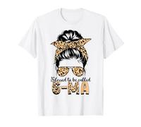 Blessed to Be Called G-Ma Leopard Messy Bun Mother's Day T-Shirt