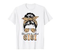 Blessed to Be Called Gigi Leopard Messy Bun Mother's Day T-Shirt