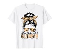 Blessed to Be Called Glamma Leopard Messy Bun Mother's Day T-Shirt