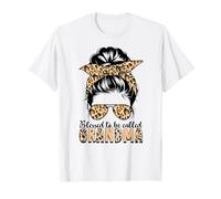 Blessed to Be Called Grandma Leopard Messy Bun Mother's Day T-Shirt