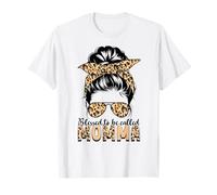 Blessed to Be Called Momma Leopard Messy Bun Mother's Day T-Shirt