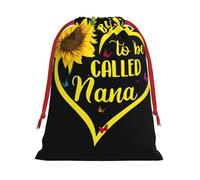 Blessed To Be Called Nana Sunflower Print Christmas Drawstring Gift Bags, Xmas Holiday Fabric Gift Wrapping Bag For Party, Size-L