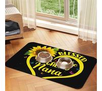 Blessed to Be Called Nana Sunflower print PU Leather Feeding Mat for Dogs Cats Pet Food Mat Absorbent Non-Slip Rubber Bottom