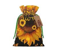 Blessed to Be Called Nana Sunflower Printed Christmas Drawstring Bags for Xmas Gift Wrapping, Green Christmas Ribbon, M