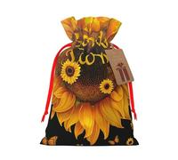 Blessed to Be Called Nana Sunflower Printed Christmas Drawstring Bags for Xmas Gift Wrapping, Red Ribbon, M