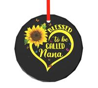 Blessed To Be Called Nana Sunflower Printed Circular Glass Pendant, Christmas Tree Decoration