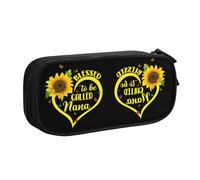 Blessed to Be Called Sunflower Large Capacity Double Layer Pencil Case,Customizable Full Print Polyester Fabric Organizer-School, Office, Travel Makeup Pouch