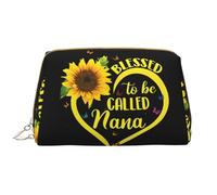 Blessed to Be Called Sunflower Zipper Closure Leather Portable Waterproof Cosmetic Bag for Home Travel to Organize Toiletries Sundries