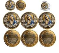 Blessed Virgin Mary Challenge Coin, Sacred Heart & Immaculate Heart Commemorative Coin, Double-Sided Catholic Christian Collectible Token, Religious Faith Gift (3pcs)