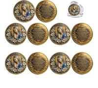 Blessed Virgin Mary Challenge Coin, Sacred Heart & Immaculate Heart Commemorative Coin, Double-Sided Catholic Christian Collectible Token, Religious Faith Gift (5pcs)