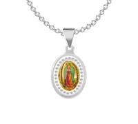 Blessed Virgin Mary Madonna Oval Pendant Silver Necklace Miraculous Catholic Religious Choker Christmas Birthday Jewellery Gift for Women Daughter