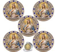 Blessed Virgin Mary & The Lord's Prayer Commemorative Coin, Catholic Mother Mary Religious Challenge Coin, Double Sided Christian Collectible Token, Faith Gift for Men Women (5PCS)