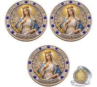 Blessed Virgin Mary & The Lord's Prayer Commemorative Coin, Catholic Mother Mary Religious Challenge Coin, Double Sided Christian Collectible Token, Faith Gift for Men Women (3PCS)
