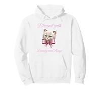 Blessed With Beauty and Rage - Funny Cute Cat Feminist Quote Pullover Hoodie