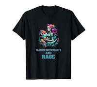 Blessed with Beauty and Rage Sassy Sugar Skull Menopause mom T-Shirt