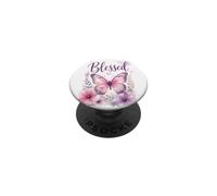 BLESSED - Women's Christian Faith Butterfly Watercolor PopSockets Adhesive PopGrip