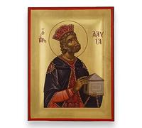 BlessedMart Holy Prophet King David Icon - Premium Quality Greek Orthodox Byzantine Icon, Handmade on Natural Solid Wood, Gift Ready - Ships in a Box