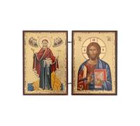 BlessedMart Orthodox Christian Pocket Diptych Icons - Folding Mini Byzantine Icons of Christ and Theotokos - 3.35" Tall Travel Icons (Theotokos of Mount Athos and Christ Pantocrator)