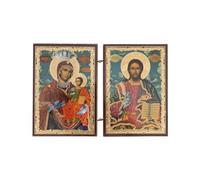 BlessedMart Orthodox Christian Pocket Diptych Icons - Folding Mini Byzantine Icons of Christ and Theotokos - 3.35" Tall Travel Icons (Theotokos and Christ Pantocrator Rila Monastery)