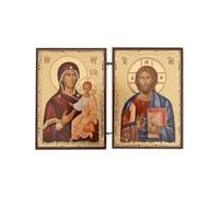 BlessedMart Orthodox Christian Pocket Diptych Icons - Folding Mini Byzantine Icons of Christ and Theotokos - 3.35" Tall Travel Icons (Theotokos the Guide and Christ Pantocrator)