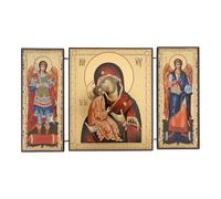 BlessedMart Orthodox Triptych Icon - Folding Wooden Byzantine Icon - Christian Religious Home Decor & Gift (Theotokos Tenderness)