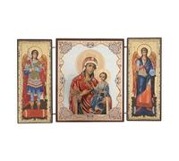 BlessedMart Orthodox Triptych Icon - Folding Wooden Byzantine Icon - Christian Religious Home Decor & Gift (Theotokos Portaitissa)