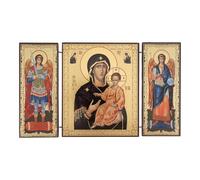 BlessedMart Orthodox Triptych Icon - Folding Wooden Byzantine Icon - Christian Religious Home Decor & Gift (Theotokos Hodegetria)