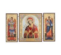 BlessedMart Orthodox Triptych Icon - Folding Wooden Byzantine Icon - Christian Religious Home Decor & Gift (Theotokos Softener of Evil Hearts)