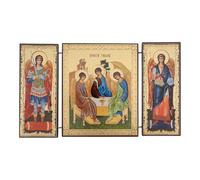 BlessedMart Orthodox Triptych Icon - Folding Wooden Byzantine Icon - Christian Religious Home Decor & Gift (Holy Trinity Rublev)