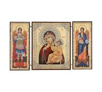 BlessedMart Orthodox Triptych Icon - Folding Wooden Byzantine Icon - Christian Religious Home Decor & Gift (Theotokos Paramythia)
