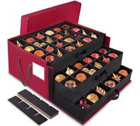 BlessedSeason Christmas Ornament Storage Box,Stackable 3 Drawer Organizers,Max 72 3" Christmas bauble, Adjustable Christmas Ball Storage Container Bins, Red