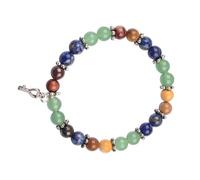 Blessfull Healing 8 mm Round Crystal Stone Beads Charm Bracelet of LAPIS LAZULI, GREEN AVENTURINE, BRWON JASPER For Unisex