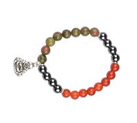 Blessfull Healing 8mm Round Beads Stone Bracelet Healing Crytal Bracelet with Red Carnelian, Hematite & Unakite For Unisex