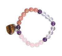 Blessfull Healing 8mm Round Beads Stone Healing Bracelet with Sun Stone, Tiger's Eye, Clear Quartz, Amethyst & Rose Quartz For Unisex