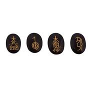 Blessfull Healing Crystal Black Agate 4pcs Chakra Stones Engraved Reiki Palm Stone