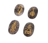 Blessfull Healing Crystal Black Rutile 4pcs Chakra Stones Engraved Reiki Palm Stone