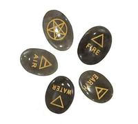 Blessfull Healing Grey Aventurine Earth Water Air Fire Ether Spirit(Akasha) Symbol 5 Element Stone Set
