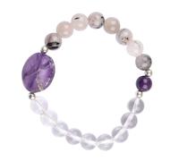 Blessfull Healing Multicolour 8 mm Round Beads Stone Bracelet with Amethyst, Clear and Rutilated Quartz For Unisex