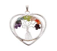 Blessfull Healing Reiki Gemstone Tree Of Life Necklace Seven Chakra Pendant Heart Circle Shape Wire Wrapped Pendant