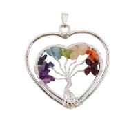 Blessfull Healing Reiki Gemstone Tree Of Life Necklace Seven Chakra Pendant Heart Shape Wire Wrapped Pendant