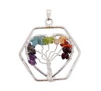 Blessfull Healing Reiki Gemstone Tree Of Life Necklace Seven Chakra Pendant Hexagon Heart Shape Wire Wrapped Pendant
