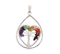 Blessfull Healing Reiki Gemstone Tree Of Life Necklace Seven Chakra Pendant Oval Heart Shape Wire Wrapped Pendant