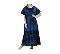 Blessfull Healing Women's Cotton Batik Print Kaftan Maxi Nighty Free Size Turquoise/Black