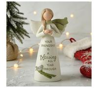 Blessing Angel Figurine with Bird - 4.09'' Resin Guardian Angel Statue with Your Friendship is a Blessing All Year Through - Memorial & Healing Gift, Religious Home Decor for Women