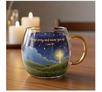 Blessing Bible Mug - Handcrafted Clear Glass Christian Mug with Inspirational Scripture Verse and Cross, Religious Gifts for Women Men, 10oz Faith-Based Encouragement Coffee Cup (E)
