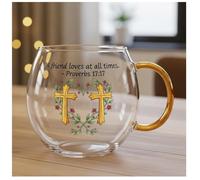 Blessing Bible Mug - Handcrafted Clear Glass Christian Mug with Inspirational Scripture Verse and Cross, Religious Gifts for Women Men, 10oz Faith-Based Encouragement Coffee Cup (A)