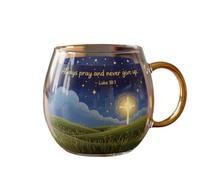Blessing Bible Mug - Handcrafted Clear Glass Christian Mug with Inspirational Scripture Verse and Cross, Religious Gifts for Women Men, 10oz Faith-Based Encouragement Coffee Cup (#C)