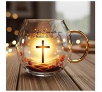 Blessing Bible Mug - Handcrafted Clear Glass Christian Mug with Inspirational Scripture Verse and Cross, Religious Gifts for Women Men, 10oz Faith-Based Encouragement Coffee Cup (F)